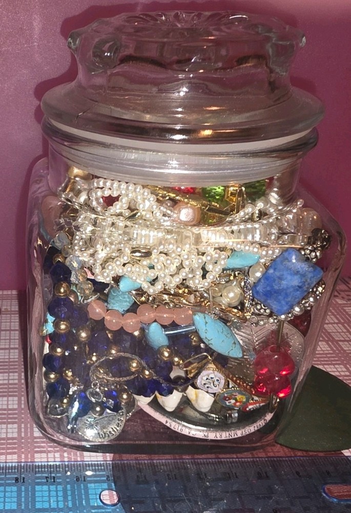 Mystery Jar of Unsorted Jewerly with Wearable Items No Watches Vintage to Now