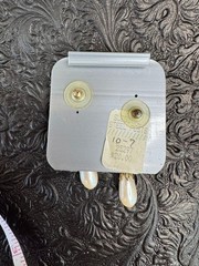 1928 Gold Tone Faux Pearl Rhinestone Dangle Earrings NOS Made in USA on Card