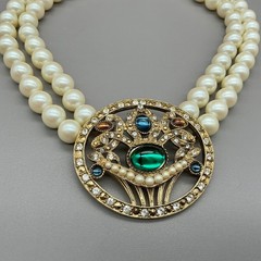 Richelieu Jewelry Set Women Cream Faux Pearl Cabochon Rhinestone Vintage 16 Inch
