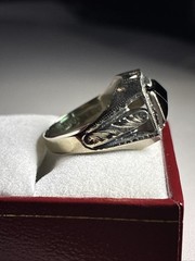 BELAIS ANTIQUE 10K WHITE GOLD RING with FINE NATURAL GREEN TOURMALINE,ART DECO
