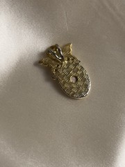 Vintage 1990s Gold Tone Angel Pendant with Deep Green Cabochon – 1.25 x 0.9 Inch
