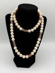 Vintage Monet faux pearl purple beaded necklace – 36” In Length