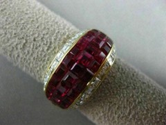 ESTATE WIDE 5.30CT DIAMOND & AAA RUBY 18K YELLOW GOLD INVISIBLE ANNIVERSARY RING