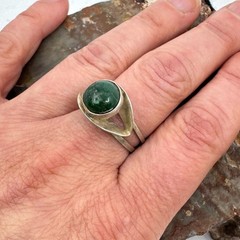 Vintage Taxco Boho Silver & Green Jasper Adjustable Ring – Very Good Condition