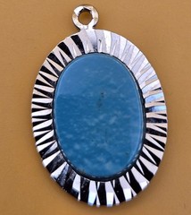 Vintage Walter C Hayward Sterling Silver Oval Sunburst Turquoise Pendant 1 1/8″