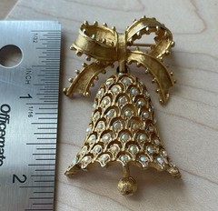 Vintage Christmas Bell Brooch MYLU AB Rhinestone Brooch