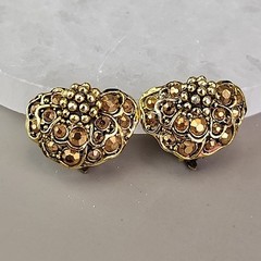 Vintage Hollycraft Rhinestone Clip On Earrings Gold Tone 1 1/8″