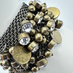 Chunky Antique Gold & Gunmetal Charm Cuff – Multi-Chain Statement Bracelet