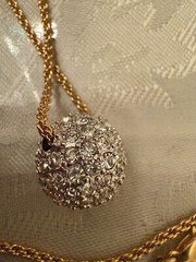 Vtg.Rhinestones Bead Necklace Sliding Single Bead on Ball Chain Gold Tone Metal