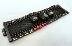 JUICY COUTURE HUGE SMOKY TOPAZ GRAY GLASS PINK RHINESTONE WIDE BRACELET