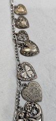 VTG Pididdly Links Style Silver Heart Charm Necklace 23 Charms Bead 22″ Long