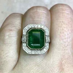 4.00Ct Art Deco Style Lab-Created Emerald Handcrafted Halo Solid 925 Silver Ring