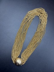 Vtg Estate Gold Brush Tone Multi Strand Necklace & Earrings Jewelry Set 12”L MCM