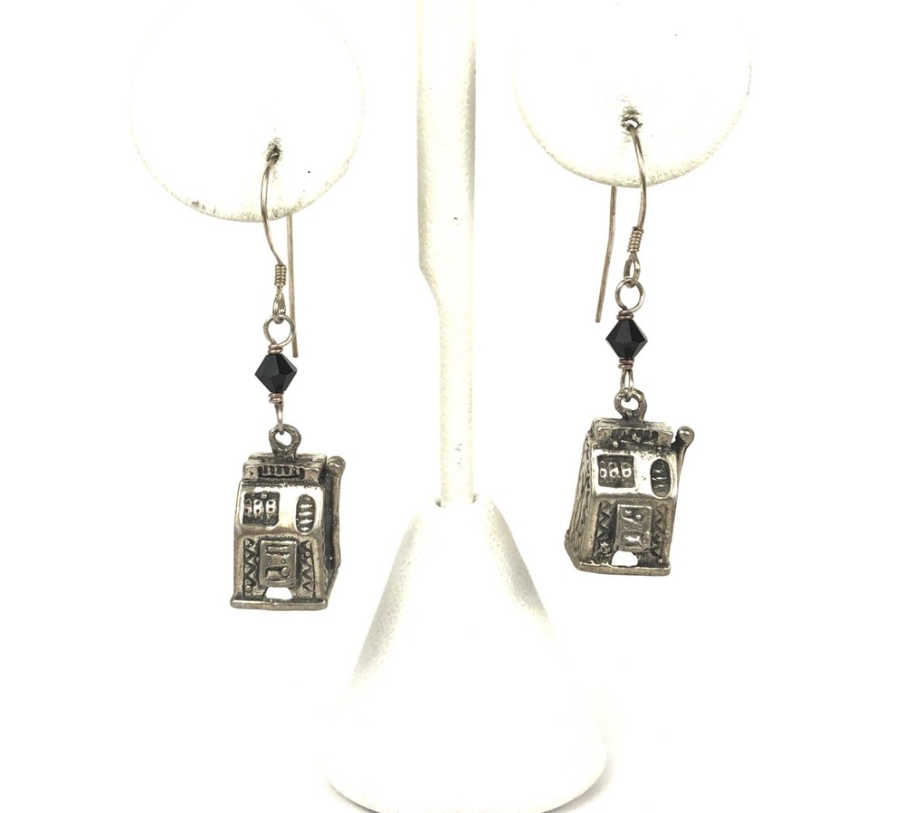 Slot Machine Casino Sterling Silver 925 Dangle Drop Earrings 1 5/8″ Pre-Owned