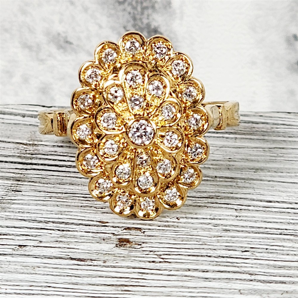 Vintage Mid Century 18K Yellow Gold .40 Ctw Diamond Ring 8 Retro Luxury Pretty
