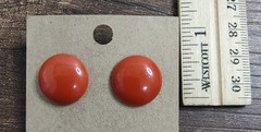 Round Orange Stud Metal Pierced Earrings .5 Inches Diameter J4