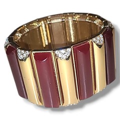Vintage Burgundy Enamel Rhinestone Gold Tone Stretch Bracelet Statement