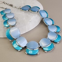 Vintage Thermoset Necklace Blue Silver Tone 15.5″