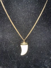 Vintage AVON 1978 Pendant Necklace Gold Chain Faux Ivory 20” Adventure Tooth