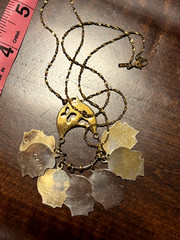 Vintage Monet Charm Holder Butterfly Gold Necklace W/ Silhouette Profile Charms