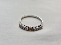 ​Vintage 925 Sterling Silver Marquise Citrine Half Eternity Stack Ring Size 9