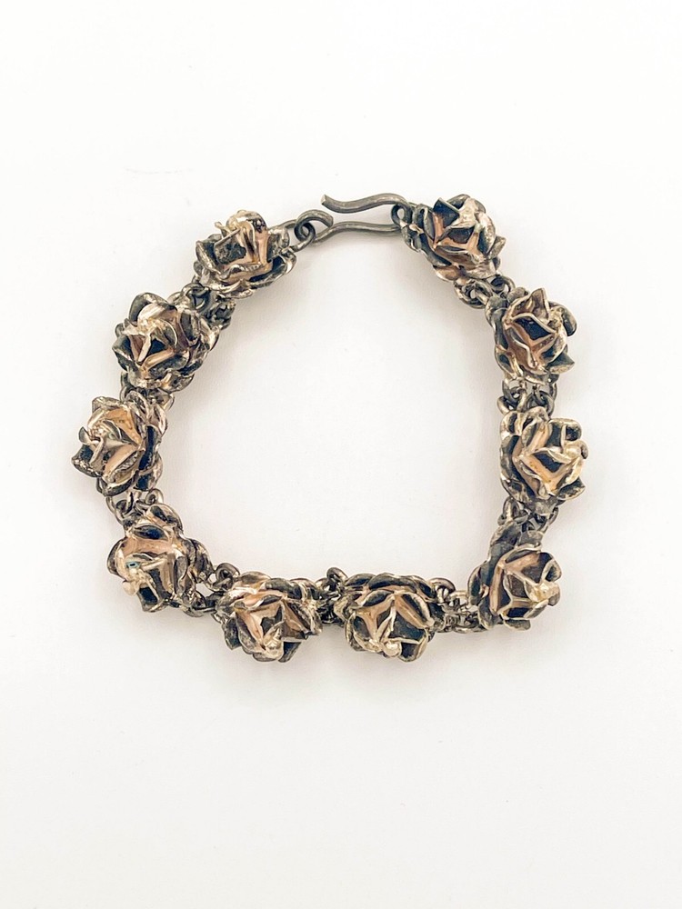 Sterling Silver Rose Link Bracelet – 8″ Long, 41.4g, Mexico 925