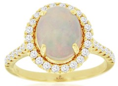 ESTATE 2.30CT DIAMOND & AAA OPAL 14KT YELLOW GOLD 3D OVAL & ROUND HALO LOVE RING