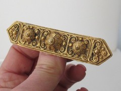 Vtg Rice-Weiner Etrusceana Gold Tone Filigree 3.25″ Bar Brooch Pin Revival C5
