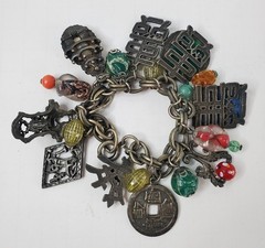 Vintage Asian Inspired Themed Chunky Charmed Bracelet 7″