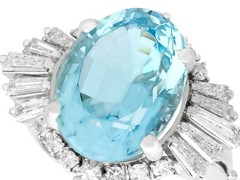 Vintage 1990s 7.75Ct Aquamarine and 1.65Ct Diamond Platinum Cocktail Ring