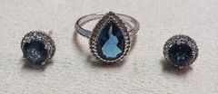 Gorgeous Vintage Sterling Silver London Blue Topaz Set: Ring and Earrings