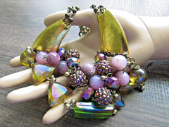 Vintage Statement Necklace Chunky Multi Strand Beads Glass & Lucite AB Chain