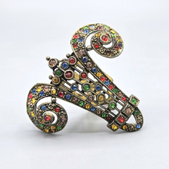 Art Deco Multi Color Paste Rhinestone Gilt Feminist Dress Clip