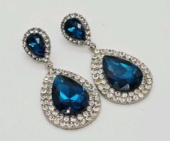 Aqua Blue Crystal Earring TEARDROP Silver Tone Pierced Dangle Couture 2.25 in