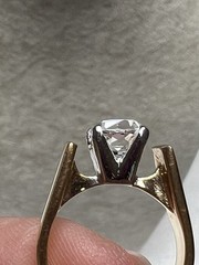 Vintage Brushed Gold Tone CZ Solitaire Ring Approx Size 5