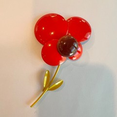Vintage LARGE, RARE & NICE! 1960s Enamel Flower Brooch Pin in Red Brown Yellow