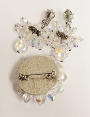 Vintage Clear Glass Crystal AB Bead Chandelier Earrings & Crystal Cluster Brooch