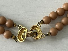Signed Napier Vintage Brown Tan Double Strand Beaded Statement Bib Necklace