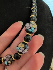 Vintage Necklace Lot Of 3 Venetian Glass Enamel Bezel Set Crystal Floral Layer