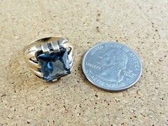 Antique 1920s Art Deco London Blue Topaz 10K Yellow Gold Ring Size 6.75 #940