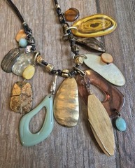 Vtg Chico’s Eclectic Charm Bead Adjustable Length Leather Cord Necklace