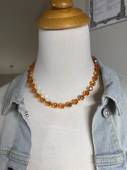 HATTIE CARNEGIE Signed Orange AB UV GLOW Glass Bead Necklace VTG 17.75” 41g HTF