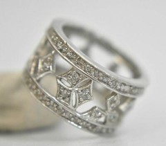 Crystal ring or wide band boho cocktail pinky sterling silver Size 5.50