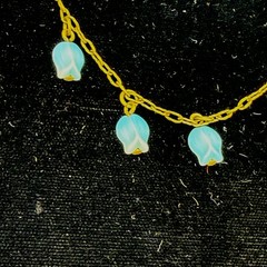 Blue Tulip Beaded Necklace Gold Tone Chain Dainty Charm Vintage 14”
