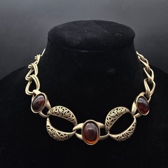 Brown Lucite Gold Tone Link Chain Necklace Vintage 1990s Jewelry