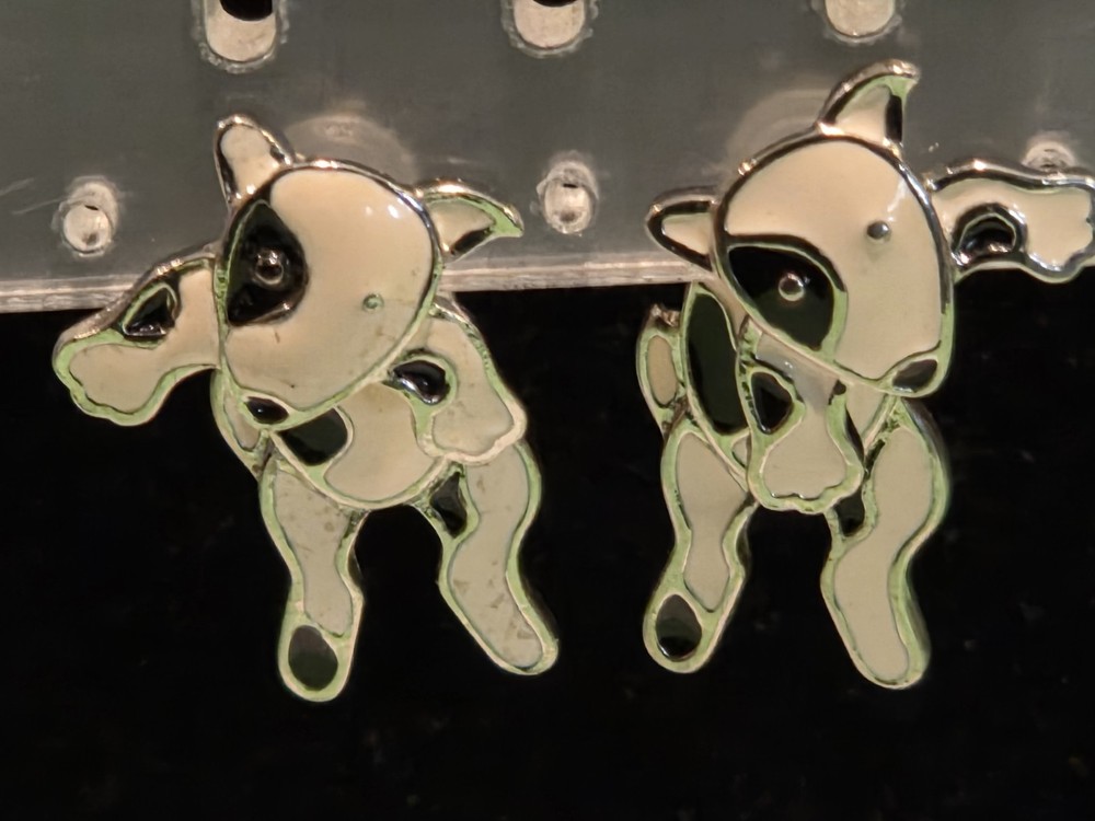 VINTAGE BEREBI BLACK & WHITE DOG ENAMELED PIERCED POST EARRINGS
