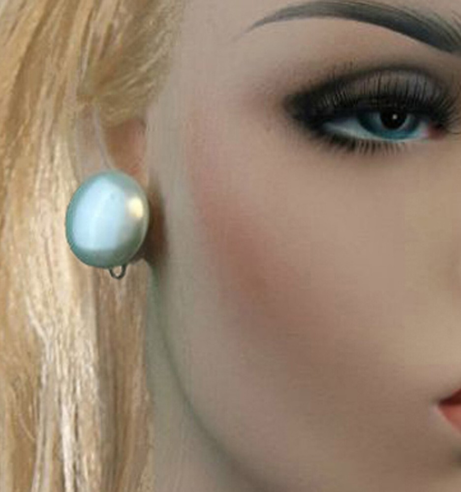 Laguna Button Clip On Earrings Light Blue Faux Pearl Vintage 24mm