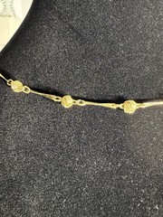 Gold Tone Yellow Gold Metal Station Bar Link Chain Necklace 15in No Stone