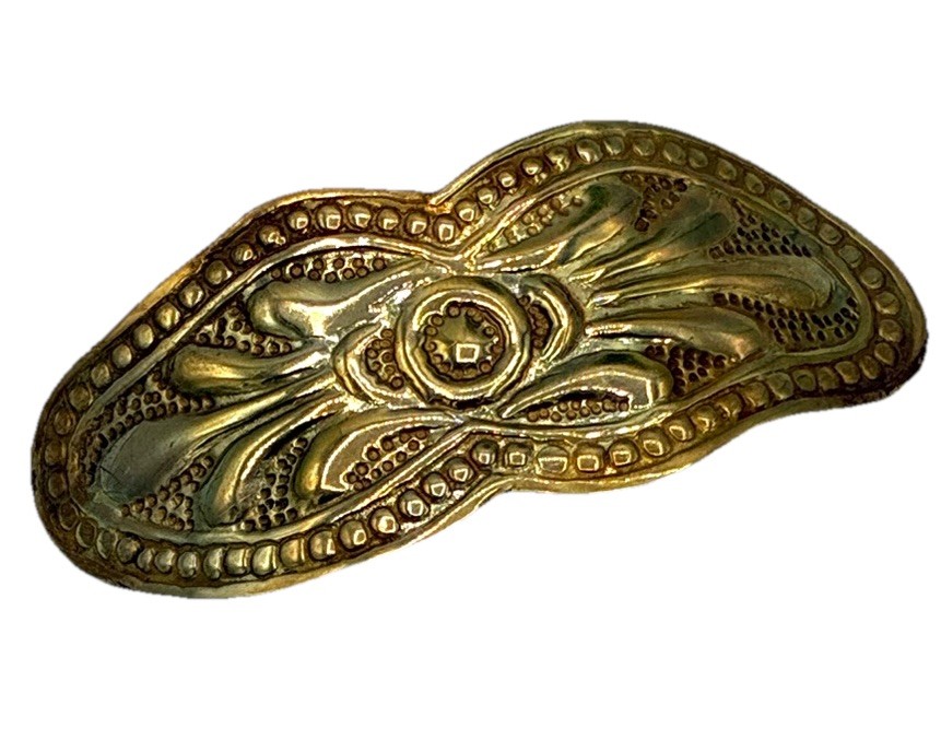 Antique Victorian Brass Repousse Hair Barrette Clip Floral Embossed 2.5in 1900s
