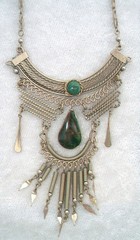 Vintage Peruvian Alpaca Nickel Silver Chrysocolla Teardrop Bib Choker Necklace